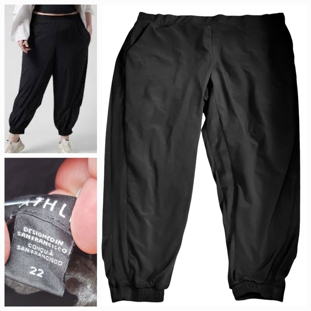 ATHLETA Savannah Jogger Pants Womens size 22 Black Sporty Baggy Taper 42x28